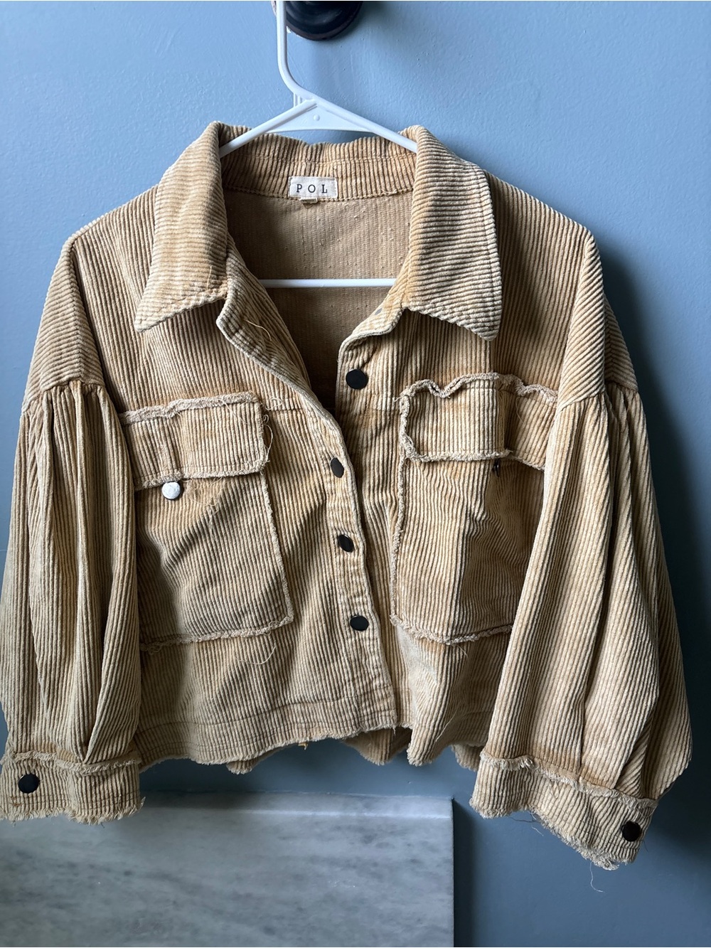 POL Cropped Corduroy Jacket in Beige